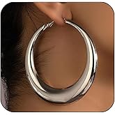 Chunky Gold Large Disco Hoop Earrings for Women Dainty Big Oversized Round Hoops Earring Thick Hypoallergenic Dangle Ear Jewelry Statement Accessories Gifts