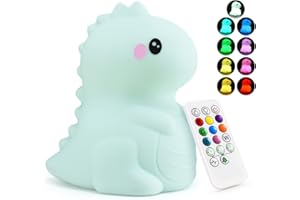 PAMANO Dinosaur Kids Night Lights -USB Rechargeable Animal Silicone Lamps with Touch Sensor and Remote Control -Portable Color Changing Glow Soft Cute Baby Infant Toddler Gift - (Green)