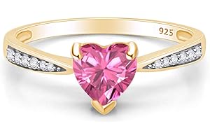 AFFY Solitaire Heart Promise Ring for Women Center 7MM Simulated Birthstone with White CZ, Stackable Gemstone Ring in 14K Gold Plated 925 Sterling Silver, Jewelry Gift for Her