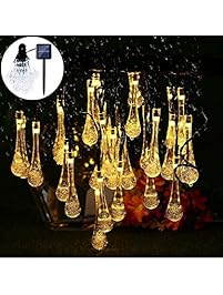 LED Solar String Lights - 20 ft 30 LED Water Drop Fairy Solar lights, 8 Modes Waterproof Solar Lights for Outdoor/Indoor Home, Garden, Lawn, Christmas, Wedding and Holiday Decoration (warm white)