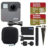 GoPro Fusion + 2X SanDisk 32GB Extreme microSDHC Memory Card with SD Adapter + Brown Spike Mount for GoPro + Wrist Strap Band Mount for GoPro – Complete Action Camera Bundle
