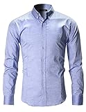 FLATSEVEN Men's Slim Fit Oxford Button Down Casual Shirt Long Sleeve (SH611) Blue, M
