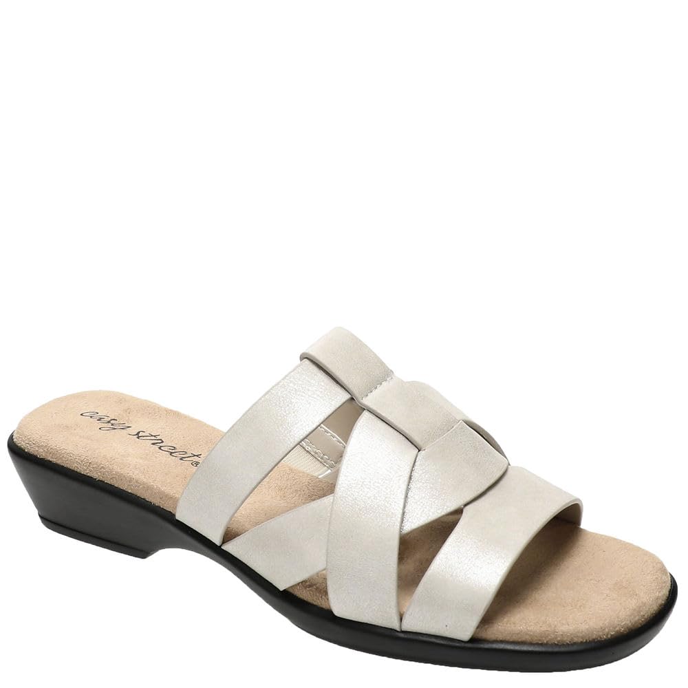 Easy Street Women’s Lakeport Slide Sandal, Silver, 7.5 Narrow