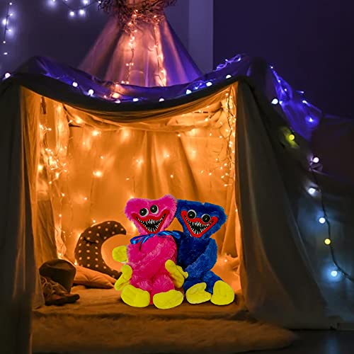 2 Pcs Poppy Playtime Huggy Wuggy Plush Toys, 15.7inches Blue Scary and Funny Plush Doll, Monster Horror Game Doll Gifts for Kids and Game Fan’s(Blue&Pink)
