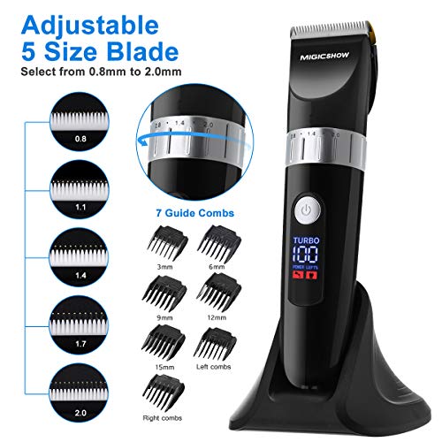 Hair Clippers for men, MIGICSHOW Cordless Hair Trimmer Beard Trimmer professional Hair Cutting Kit Detail Men's Hair Grooming Kit Waterproof LED Display Application of 100-240V