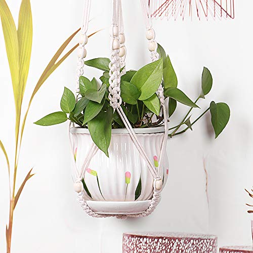 Macrame Plant Hanger-2 PCS Outdoor Indoor Hanging Planter Holder/Hanging Basket Flower Hangers Cotton Rope with Bead for Home Decor - Thumbnail 4
