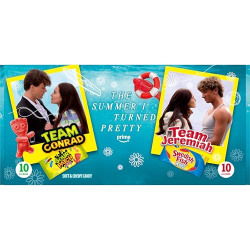 SOUR PATCH KIDS AND SWEDISH FISH MINI THE SUMMER I TURNED PRETTY SOFT & CHEWY CANDY VARIETY PACK, BULK CANDY, 20 SNACK PACKS