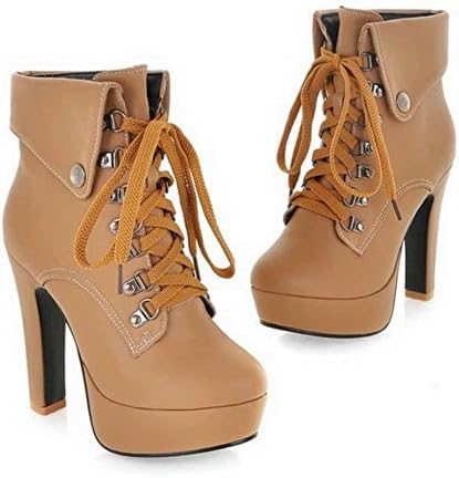 Boots For Women Platform Ankle High Heels Lace Up Beige 8