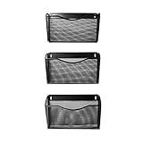 YIMU Mesh Collection Letter-Size Pocket Holder Metal Wall Mount File Organizer for Home/Office, 3 Pack, Black