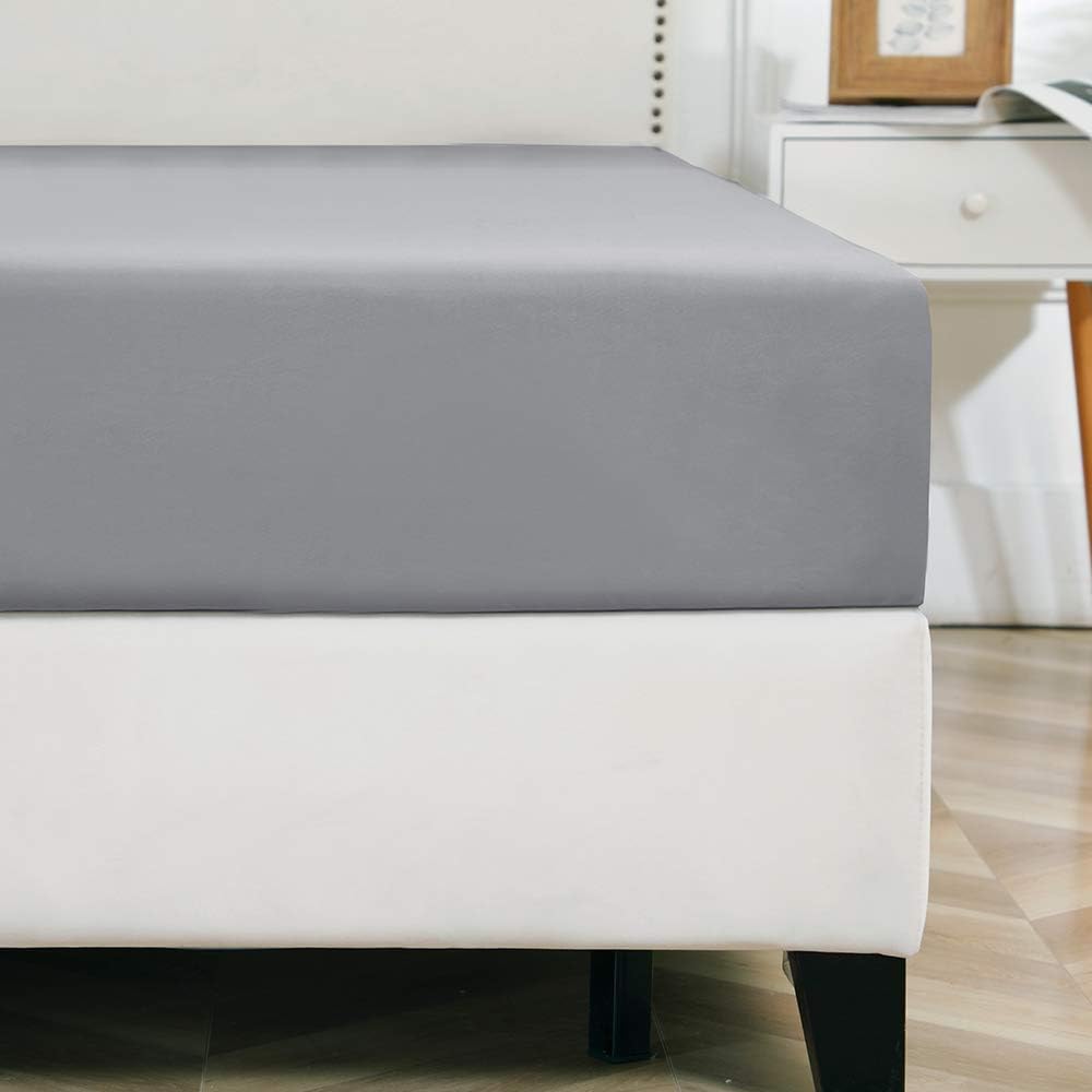 Bourina Fitted Sheet Quality 1-Piece, Resistant Microfiber, Snug Fit,Wrinkle Free, Queen Size Grey: Home & Kitchen