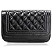 BMC Womens Midnight Black PU Faux Leather Diamond Quilted Pattern Mini Handbag Shoulder Strap Clutch