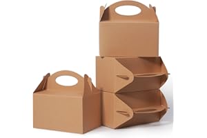 Shallive Brown Party Treat Boxes 30 Pcs Candy Gift Bags DIY Party Favor Bags 6x3.5x3.5 Gable Goodies Boxes Snack Cardboard Box for Kids Birthday Baby Shower Wedding Party Supplies Decoration