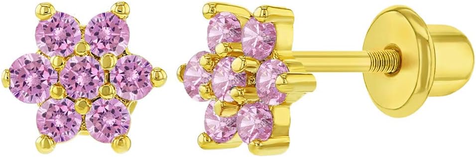 18k Gold Plated Flower Baby Earrings Screw Back Kids 5mm