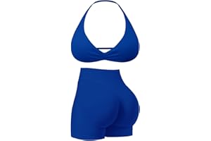Workout Sets for Women 2 Piece Strappy Halter Sports Bra Scrunch Butt Shorts Gym Sets Yoga Outfits Seamless Tracksuit