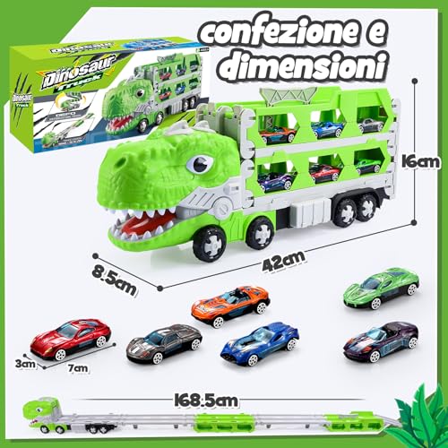 iKidiki Dinosaur Toy 2 3 4 5 Years Car Child Toy 2 3 4 5 Years Old Truck Gift Children 2 3 4 Years Old Toys Boy Girl 2-4 Years Old Truck Transport Dinosaur with 6 Mini