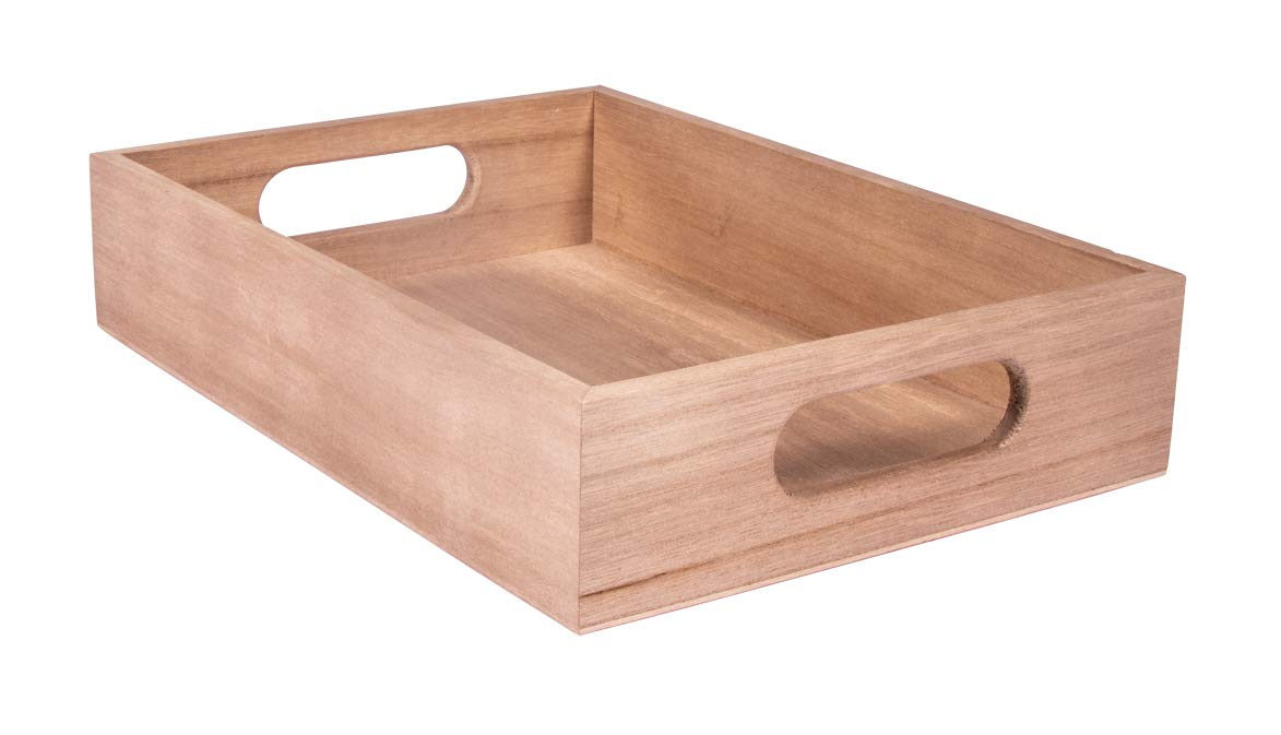 Rayher Wooden Tray for Crafting, Rectangle Serving Tray with Handles, natural wood, Size 24x17x5cm, 62958505