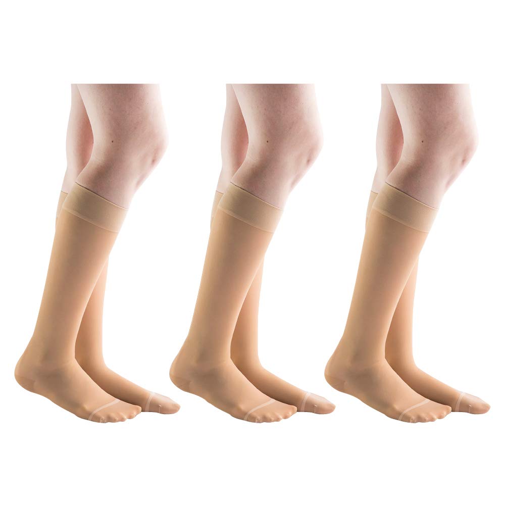 ActifiWomen's Sheer 15-20 mmHg Closed Toe Knee High Compression Stockings – 3 Pack