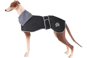 Geyecete Dog Winter Coat Geyecete Greyhound Raincoat Fabric with Lamb Velvet Inside Outdoor Dog Apparel with Adjustable Bands for Medium, Large Dog-Black-M