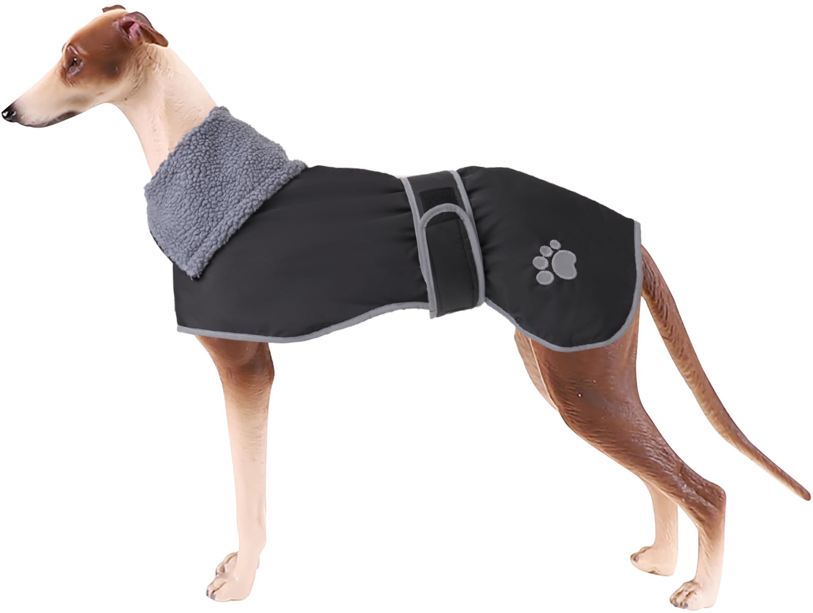 Geyecete Greyhound Winter Coat - Raincoat with Lamb Velvet Inside - Outdoor Dog Apparel - Adjustable Bands for Medium, Large Dogs - Black — image 1