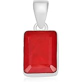 Healing creation Silver Plated Ruby Gemstone Pendant for Women Rectangular Statement Necklace Charm Elegant Jewelry Birthday Wedding Mother's Day