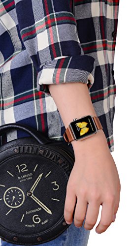PEAK ZHANG Compatible Iwatch Band 38mm 40mm s/m Women Genuine Leather Replacement Strap Compatible iWatch Series 4 (40mm)/Series 3 2 1 (38mm) Sport Edition, Caramel with Stainless Steel Clasp