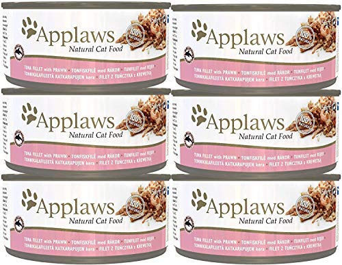 Applaws 100% Natural Wet Cat Food, Tuna with Prawns, 156g Tins, Pack of 6