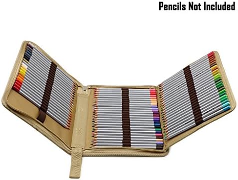 Pencil Case, TopRay Portable Canvas Zippered Colored Pencil Case-Super Large Capacity 72 Slot Pencil Bag Pouch for Watercolor Pencils (Khaki)