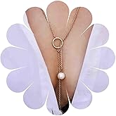 Yheakne Boho Pearl Lariat Necklace Gold Chunky Chain Y Necklace Pearl Tassel Necklace Long Necklaces for Women Prom Bridal Necklace Jewelry