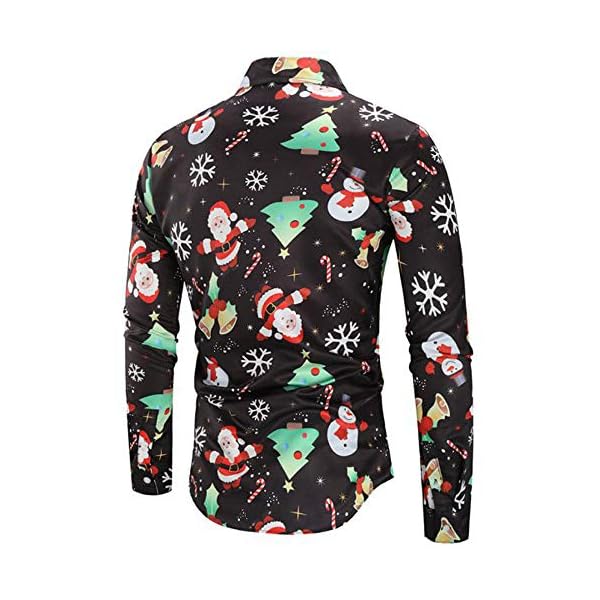 KFSO Men's Christmas Snowflakes Santa Slim Fit Long Sleeve Floral Shirt Casual Button Down Dress Shirts (Red, L) - Image 3