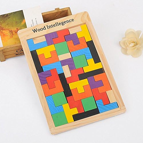 Early Education Wooden Tetris Puzzle Tangram Jigsaw Brain Teasers Building Blocks Toy Intelligence Puzzle for Preschool Children Playing