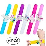 Twinkleming Unicorn Bracelet Birthday Party Favors for Kids, Colorful Assorted Reversible Silicone Wristbands, Christmas Rubber Toys Class Prizes for Children Girls Boys, 6 Pack Slap Bracelets