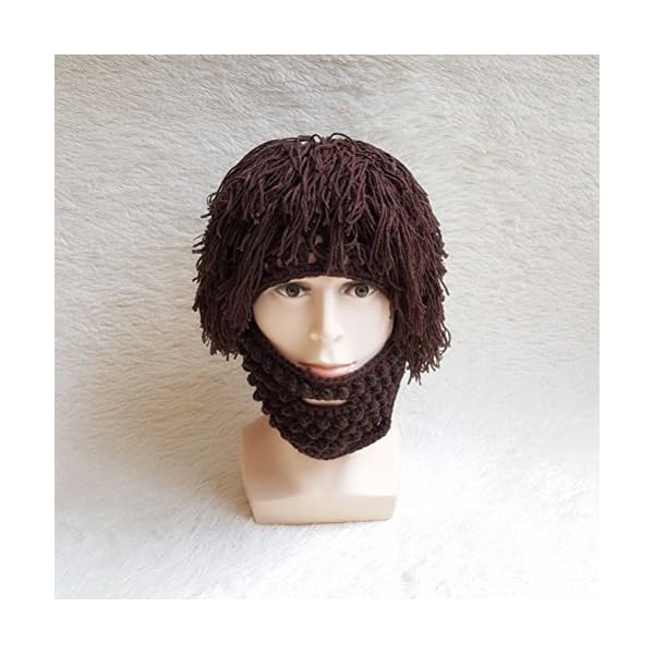 Tinksky Wig Beard Hats Knit Beard Mask Warm Winter Caps Funny Mask Beanie christmas gift for Men Women (Brown) - Image 5