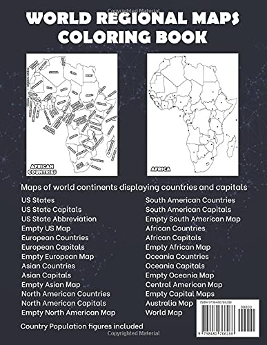 World Map Coloring Book: Maps of the World Continents featuring Country ...