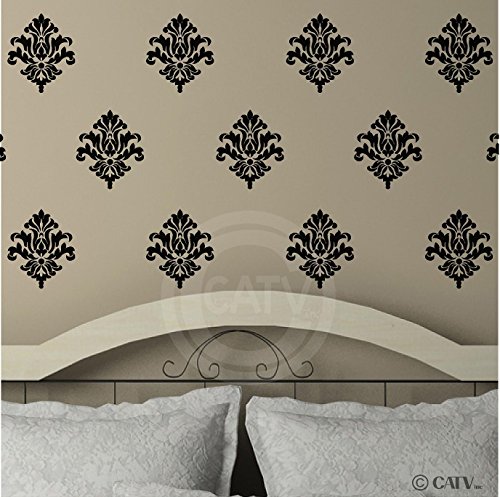 Damask set of 18 vinyl wall decal self adhesive wall pattern stickers (Black)