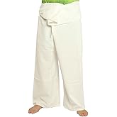 Jing Shop Men's Thai Fisherman Pants Extra Long Cotton Solid Color with One Side Pocket