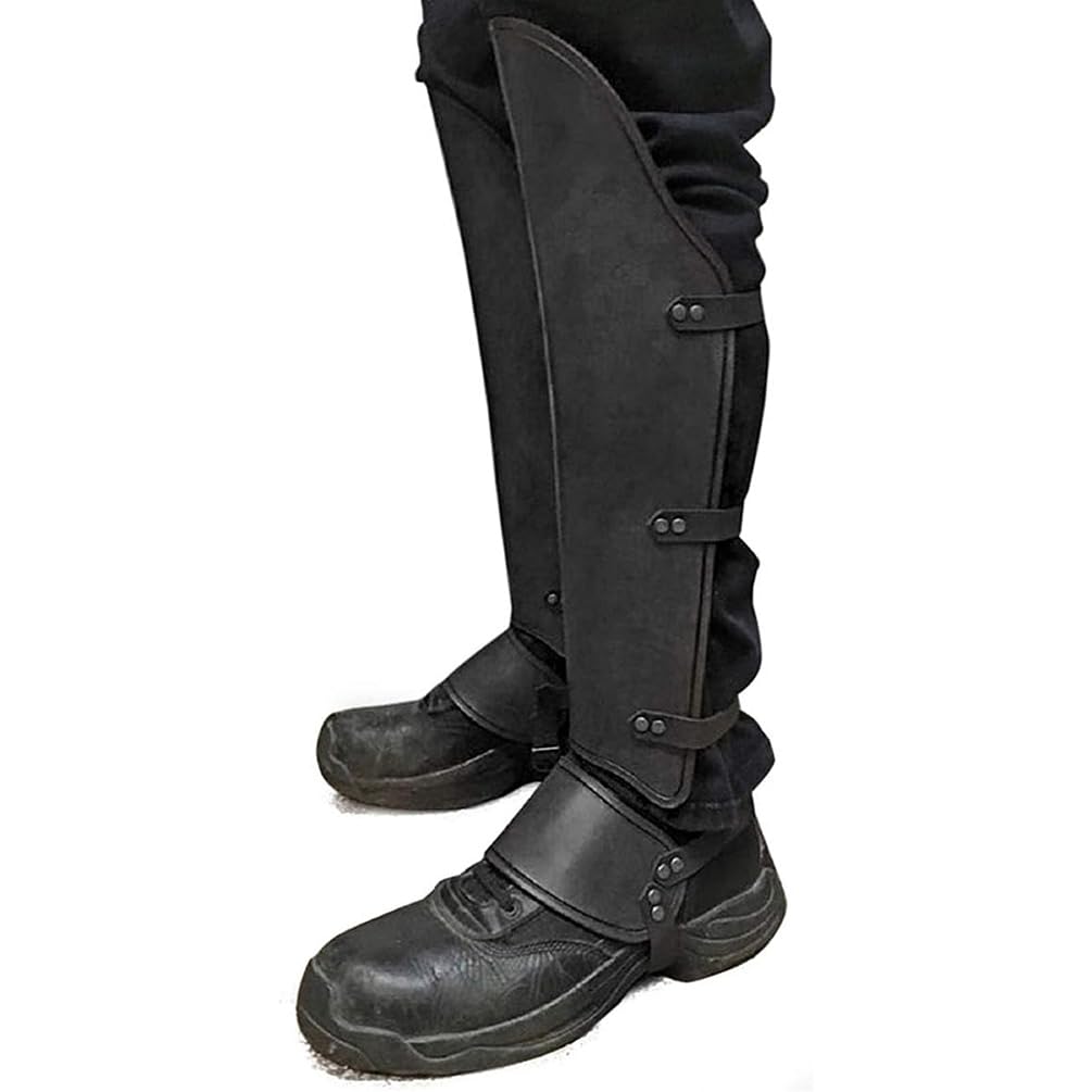 Renaissance Medieval Halloween Boots Covers Faux Leather Steampunk Gaiters Legguards Crusaders Knight Pirate Cosplay Accessoires (115-Black)