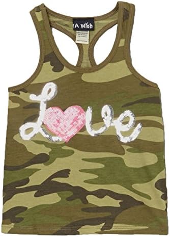 Girls Green Camouflage Tank With Pink Heart Love Graphic