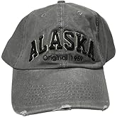 Robin Ruth Quality Ball Cap Hat Alaska Raised Black Letter Distressed Light Grey