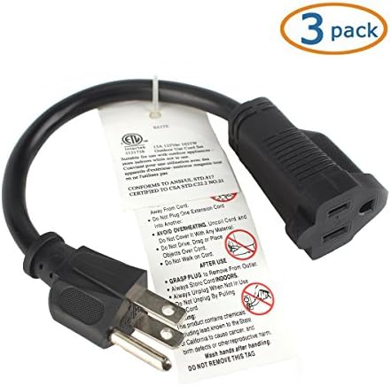 3 Pack Power Cords 18 AWG Universal Power Cord for NEMA 5-15P to IEC320C13 (10A/300V) Replacement Power Cable for Monitors, Computer, Printers, TV's, Scanners, Radios, Etc - Black