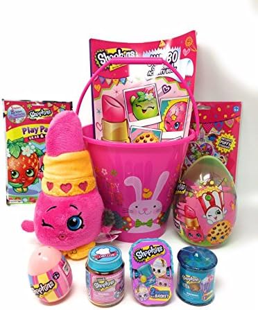 Shopkins Themed Activity Gift Basket Bundle - 10 pieces - Shopkins Coloring Book, Stickers, Surprise Easter Basket, Surprise Easter Eggs, Imagine Activity Book, Candy and More