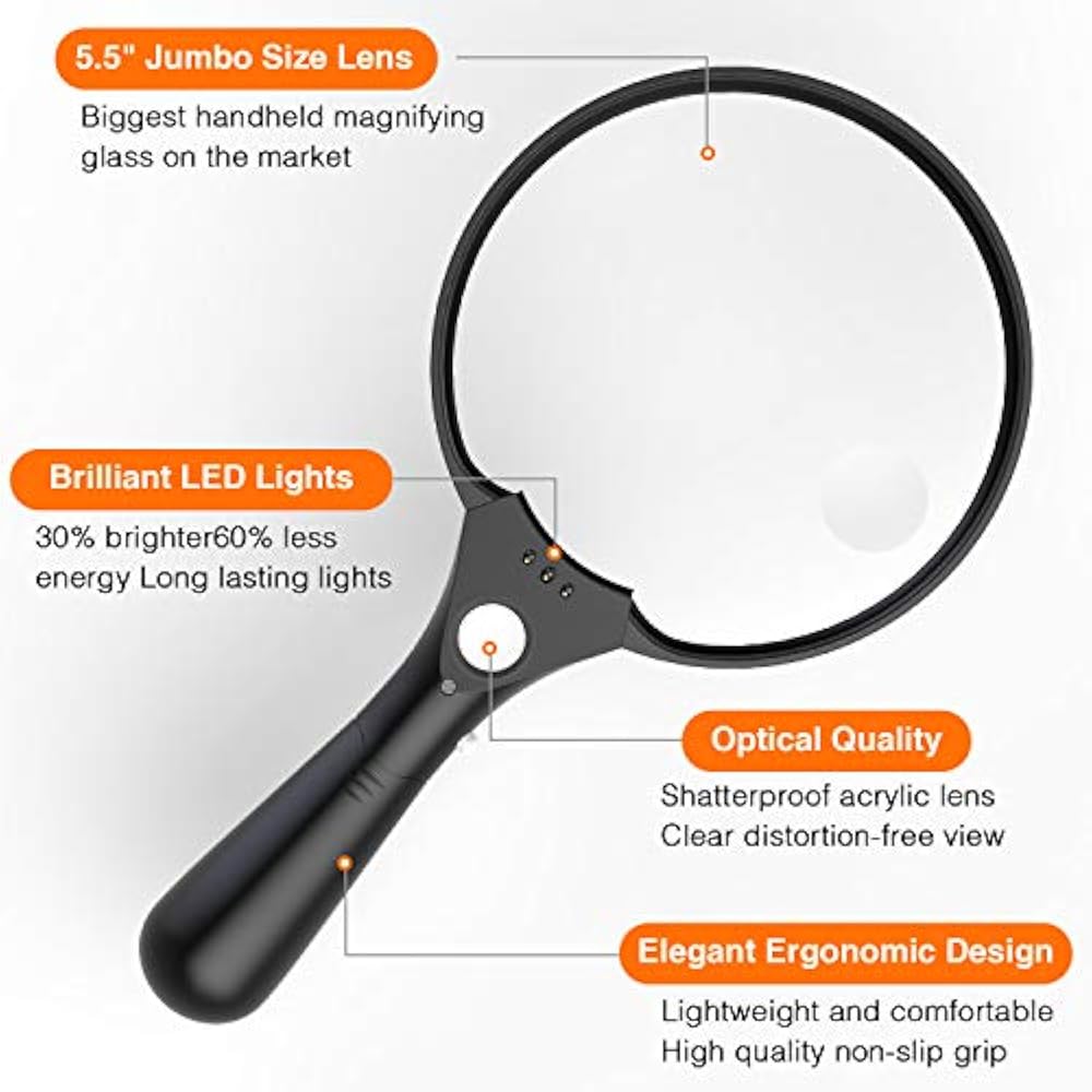 Extra Large Strong Magnifying Glass 3 Bright Leds 25X Zoom Hand Held