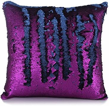 Novelty Mermaid Two Color Pillow Case, Magic Reversible Paillette Sequin Pillow Cover Throw Cushion ,16"16"for Home Decor Party Sofa Bed (Purple-Black)