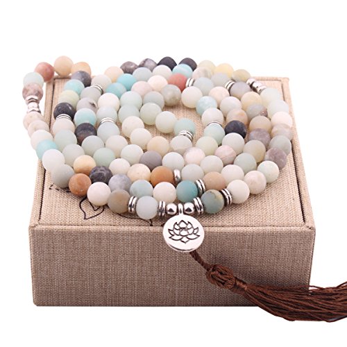 GVUSMIL Mala Amazonite 108 Beads Bracelet for Buddhist Prayer Charm Necklace for Women Men