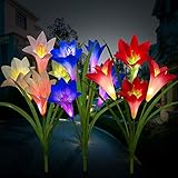 CLAONER Solar Garden Stake Lights, 3 Pack Solar Flower Lights Outdoor with 12 Lily Flowers Waterproof Muti-Color Changing LED Lights for Outdoor Decorative Like Garden, Yard, Patio, Walkway, Pathway