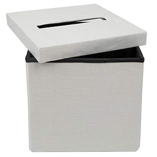 FLUYTCO Wedding Card Envelope Box - Linen Fabric & Removable Ribbon Bow - Collapsible - Perfect for Weddings, Baby Showers, Birthdays, Graduations - Large Size, 100+ Cards