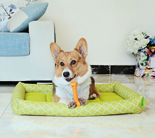 Pecute Dog Bed Waterproof Detachable Pet Mat Washable Printed for Dogs and Cats Oxford (28.3x22.4x3.9”, Green)