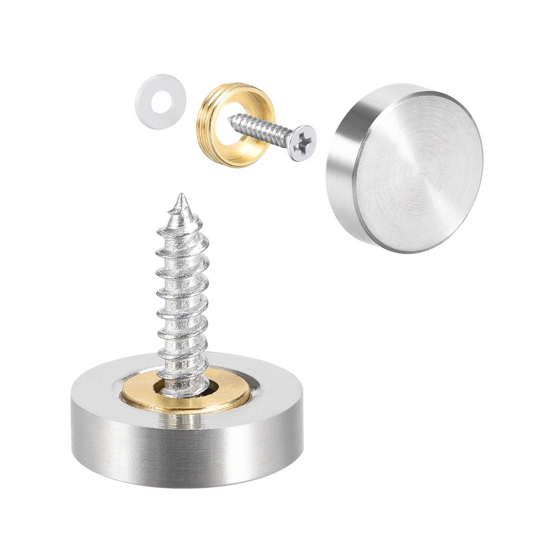 sourcing map Mirror Screws Decorative Caps Cover Nails Brass Material Brushed Stainless Steel 18mm 4pcs