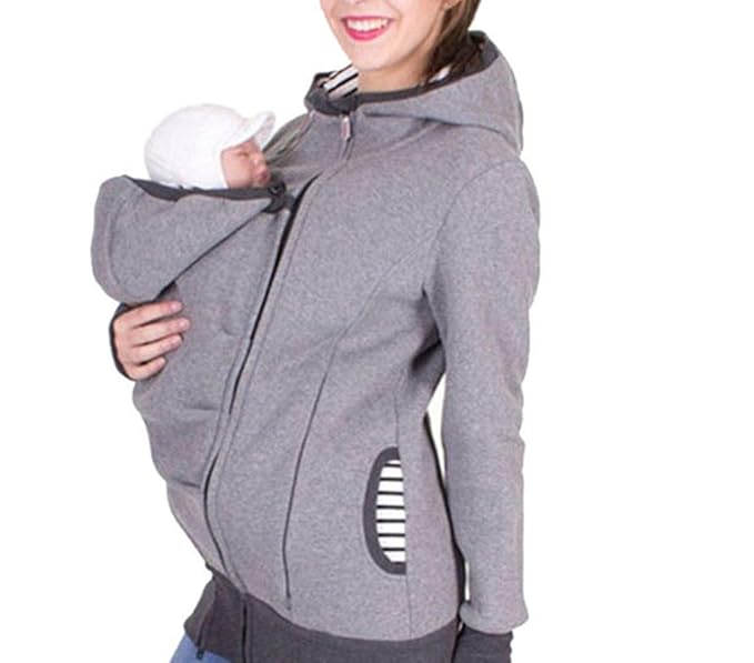 Swallowuk Damen Stillen Tops Umstandsjacke 3 in 1 Schwangere Frau Pullover Neugeborene Jacken Freizeitjacke Sweatshirt Mommy Mantel Langarmshirt (S, Schwarz + Grau)