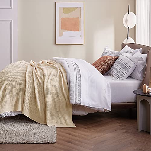 Bedsure 100 Cotton Blankets Queen Size for Bed Beige 405GSM Waffle