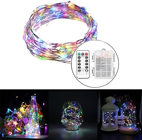 LED String Lights 3AA Battery Powered 16.4ft with 50 LEDs (RGB Multi-color) Dimmable with IR Remote Control Waterproof Outdoor Wedding Party Decorative Light
